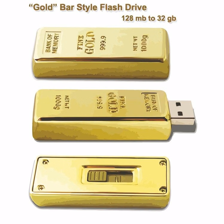 Gold Bar Flash Drive / USB - 4 GB Memory