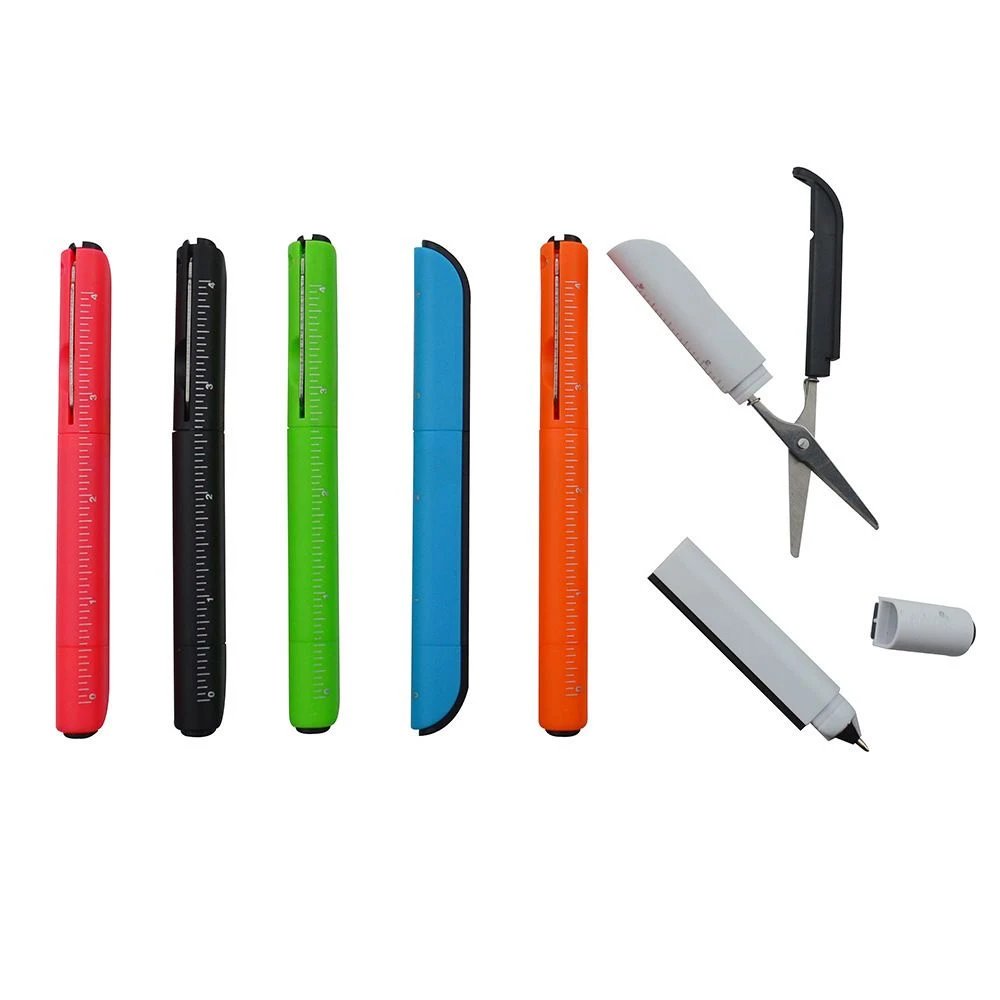 Portable 4 in 1 Ballpoint Pen With Ruler Scissors Art Knife 1