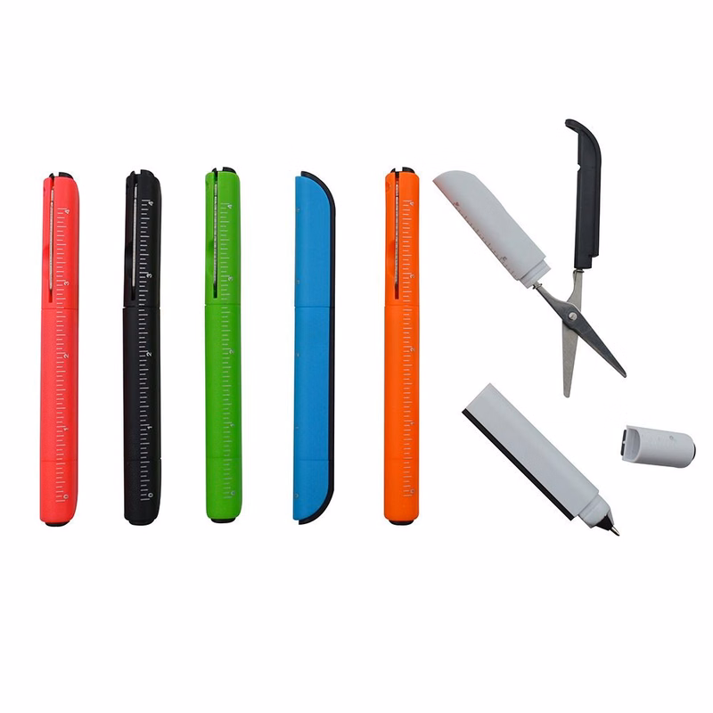 Portable 4 in 1 Ballpoint Pen With Ruler Scissors Art Knife