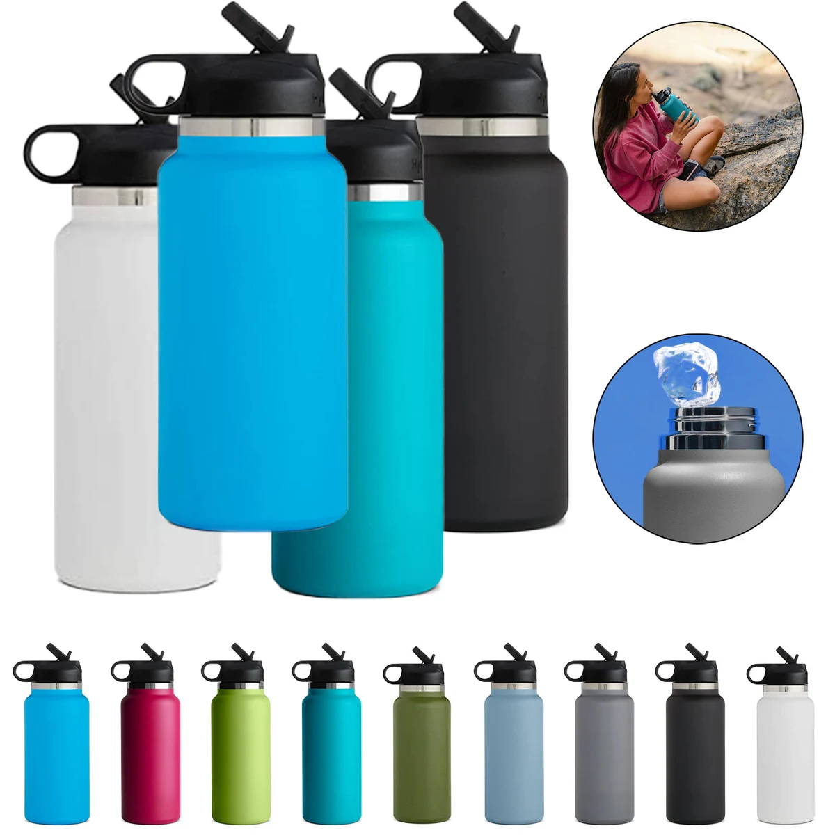 40oz Hydro Flask Wide Mouth Straw Lid, custom water bottle with logo imprint 1