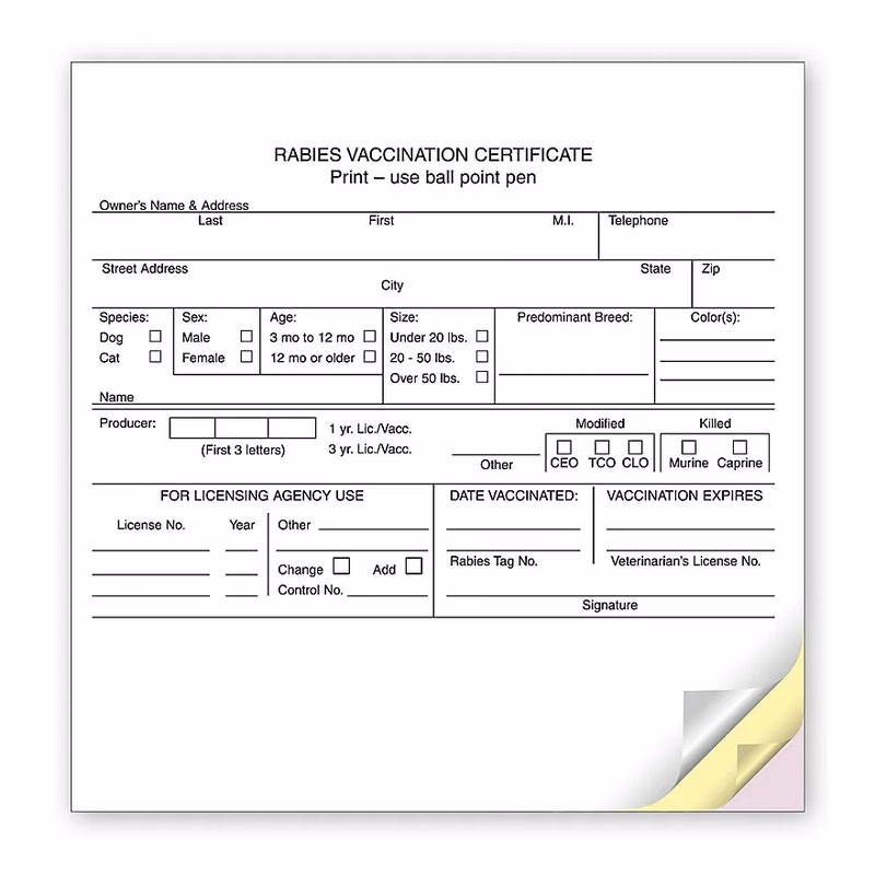 Vet Rabies Vaccination Certificates