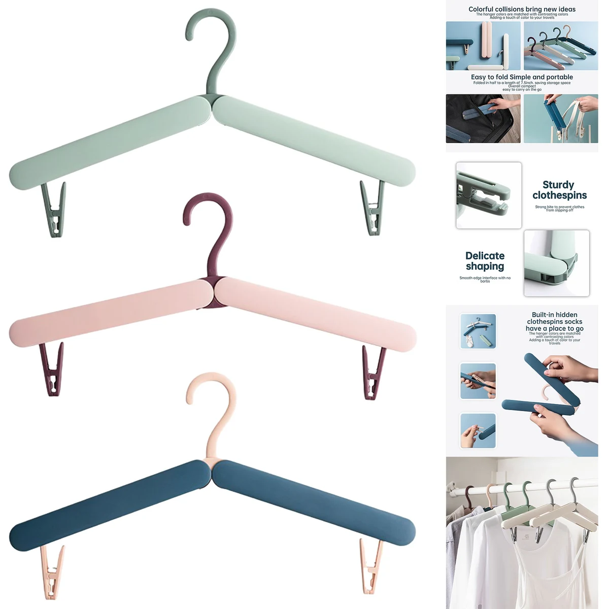 Foldable Travel Hangers with Clips 1