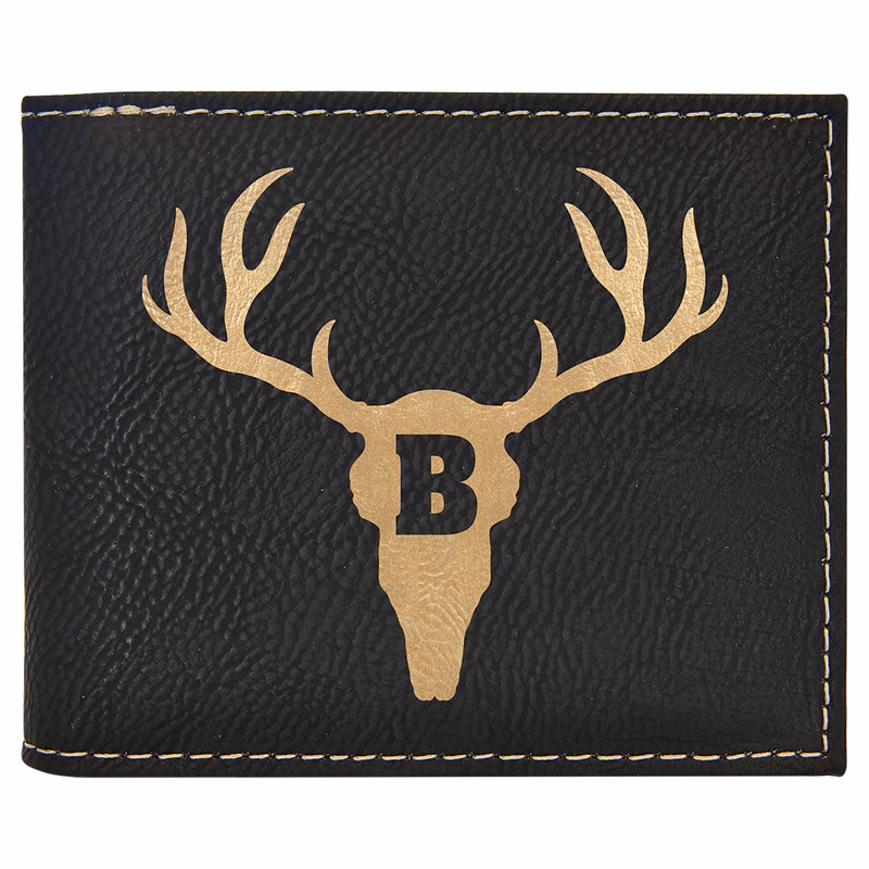Black/Gold Leatherette Bi-Fold Wallet w/Flip ID Display
