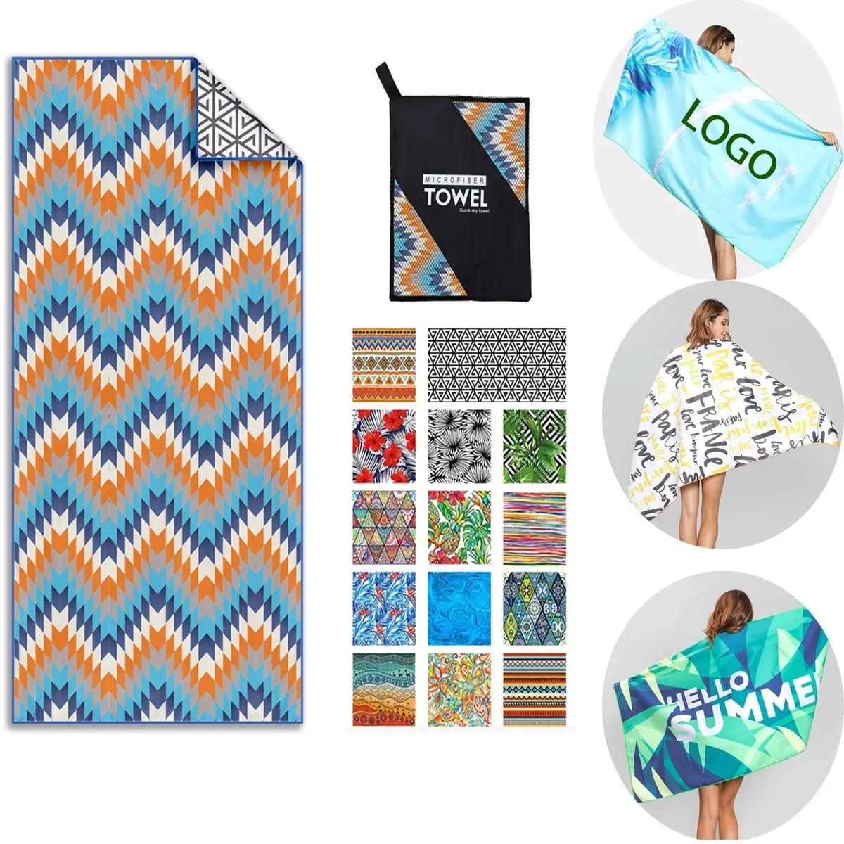 Custom Full Color Printed Microfiber Beach Towel 30"x60" 1
