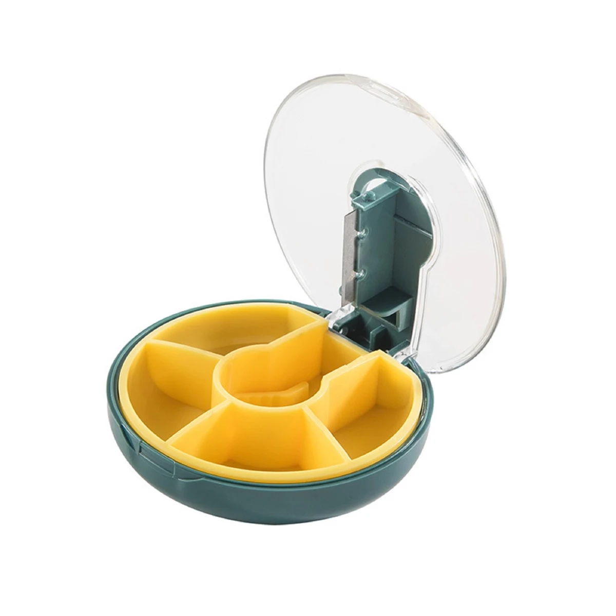 Round Four-compartment Pill Box with Cutter 1