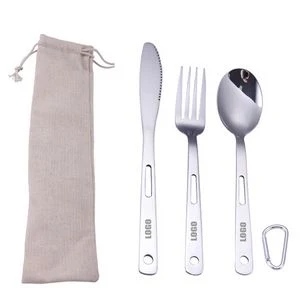 3 In 1 Portable Stainless Steel Flatware Set Fork Knife Spoon With Carabiner 1