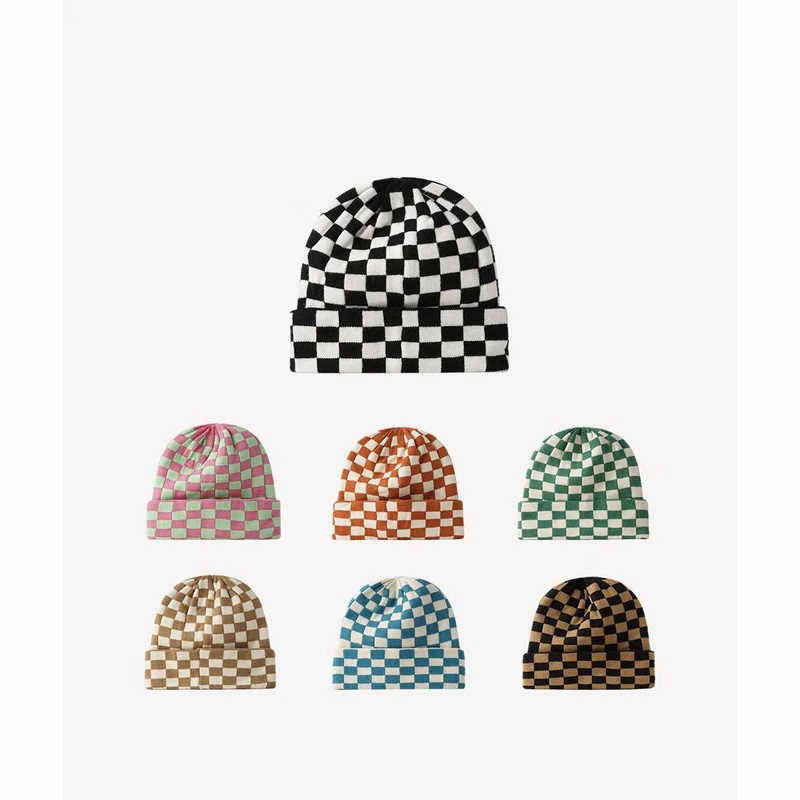 Checkered knit cap