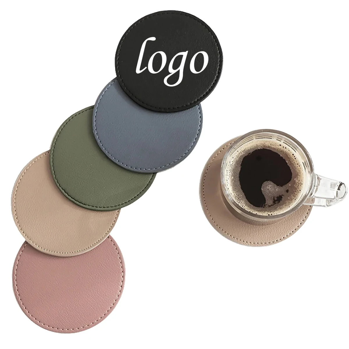 MOQ 50 PU Leather Absorbent Round Coaster 1