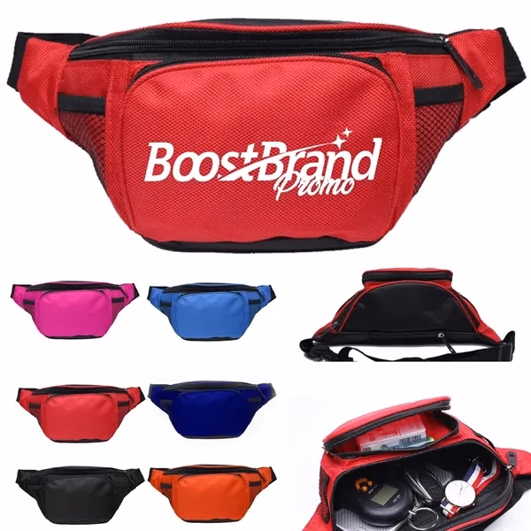 Custom Lightweight Fanny Pack with Mesh Side Pockets and Clip Hook — Active Wear Accessory