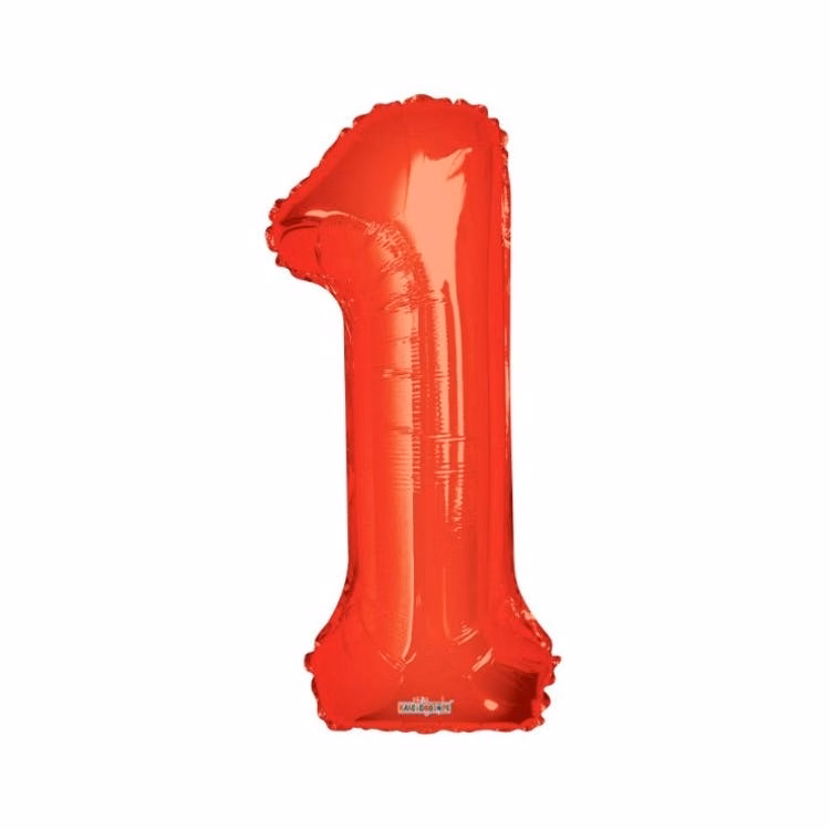 Mylar Number 1 Balloons - Red 34"