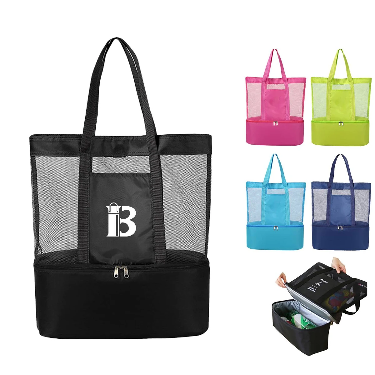 Mesh Beach Tote Bag With Cooler 1