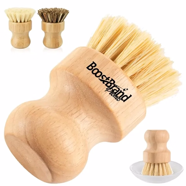Custom Eco-Friendly Bamboo Scrub Brush with Natural Bristles — Kitchen Cleaning