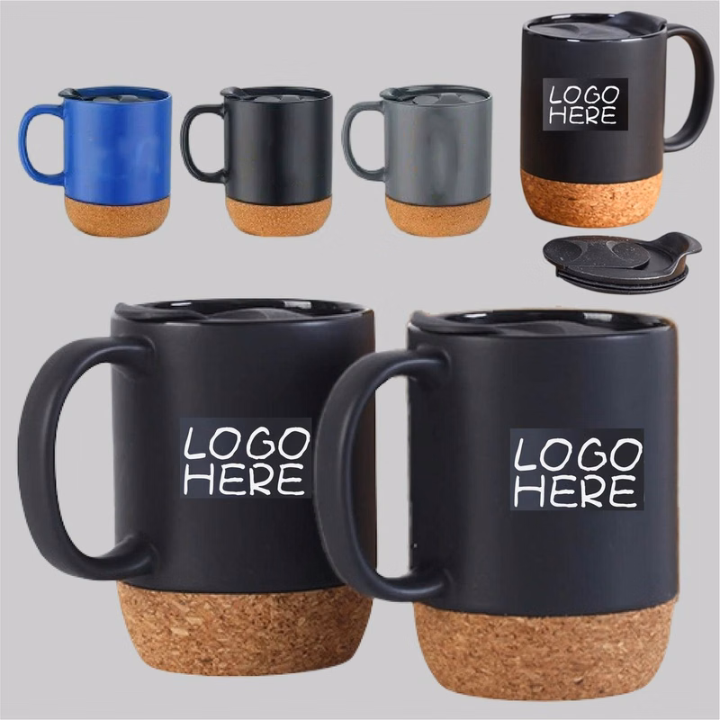Ceramic Mug with Lid, Handle, and Cork Base