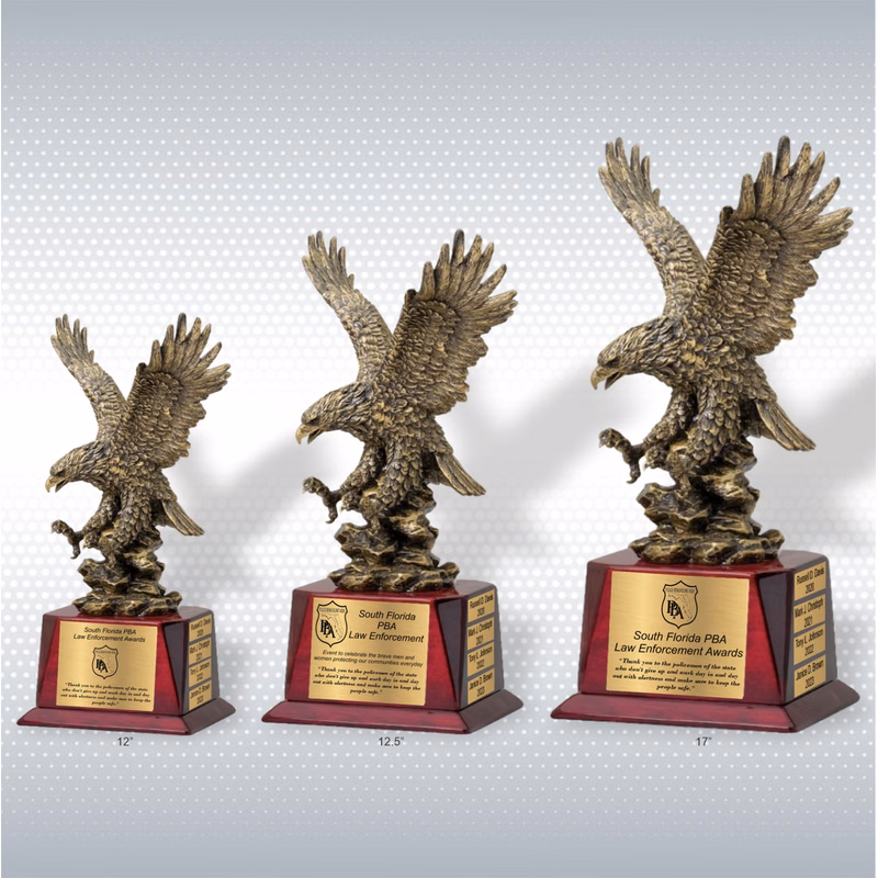 12" Antique Gold Landing Eagle Trophy Award on Rosewood Base