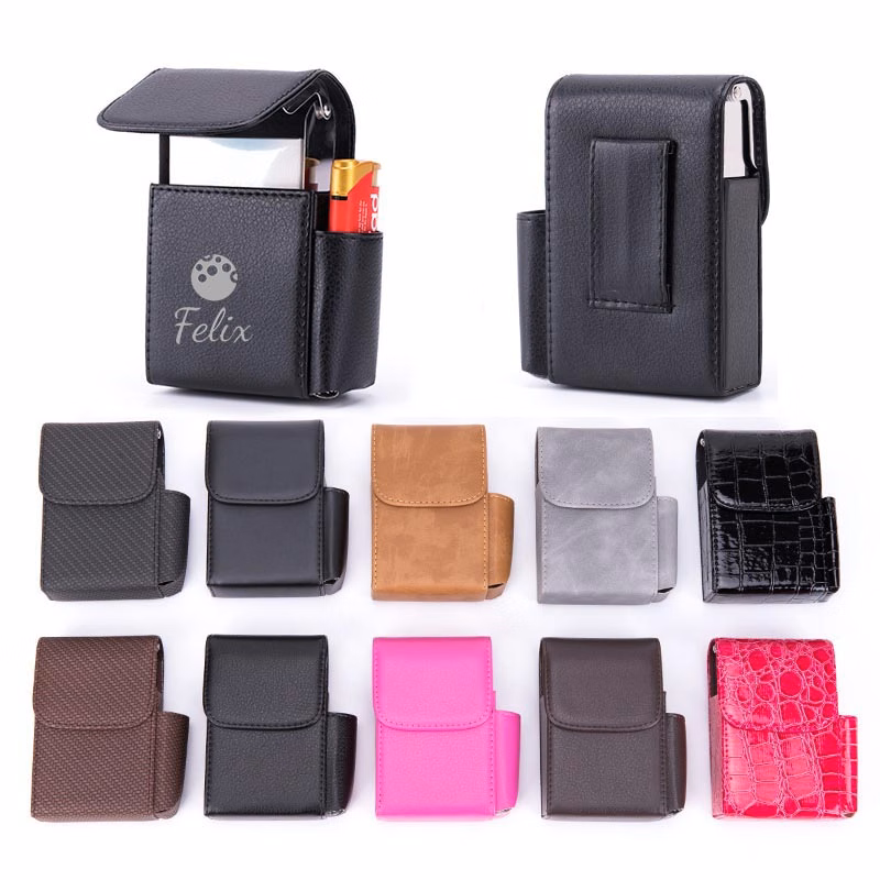 PU Leather Cigarette Box Case with Pouch Lighter Holder