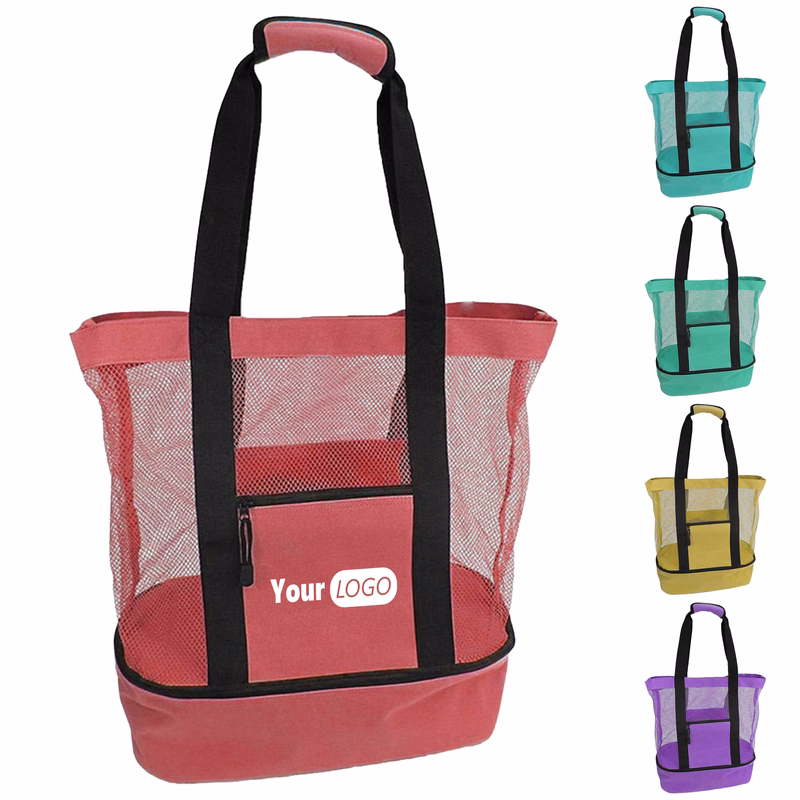 Oxford Large Mesh Beach Tote Bag With Zipper Pocket