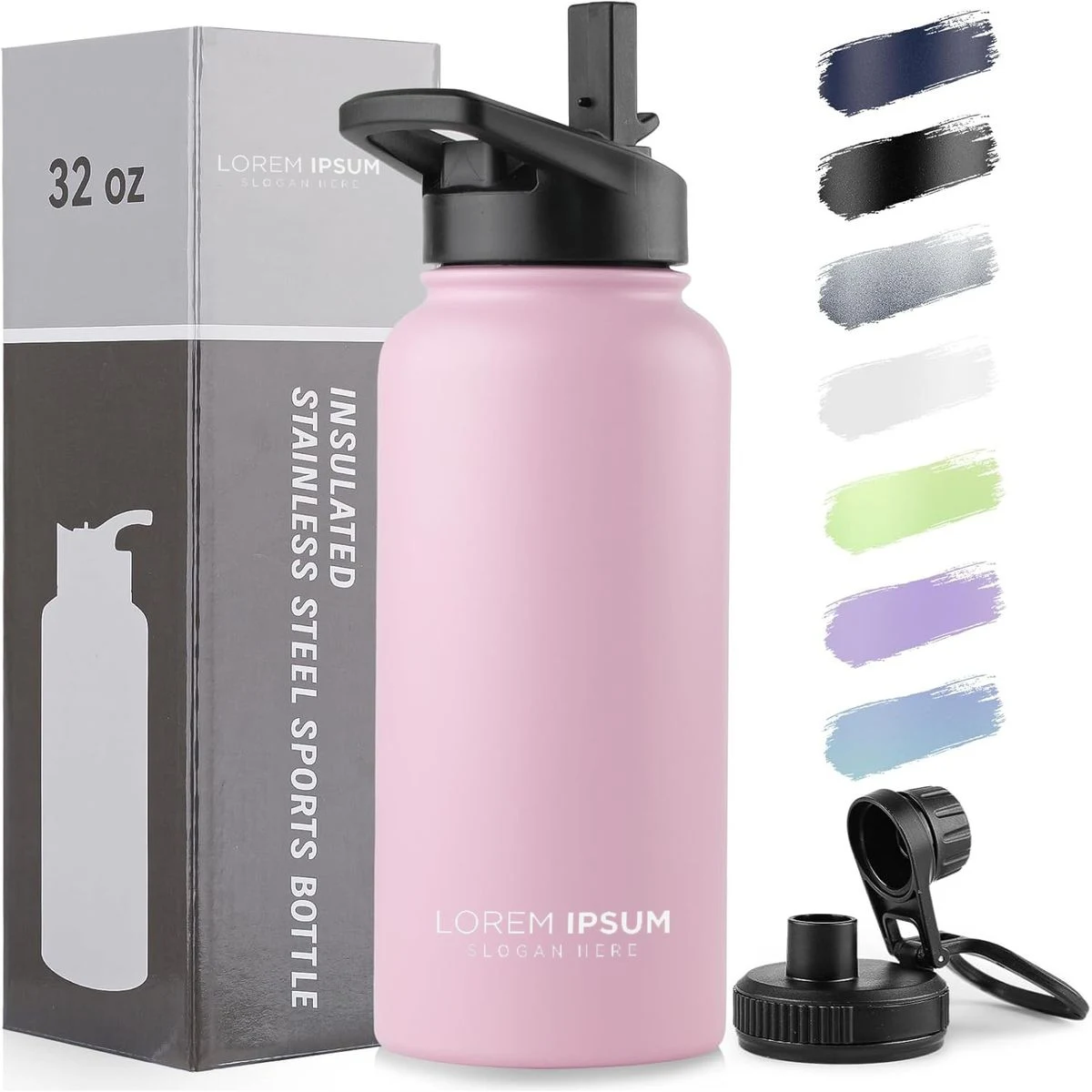 32oz Insulated Water Bottle, Vacuum Insulated Stainless Steel Sports Water Bottle with Straw Lid, custom water bottle with logo imprint 1