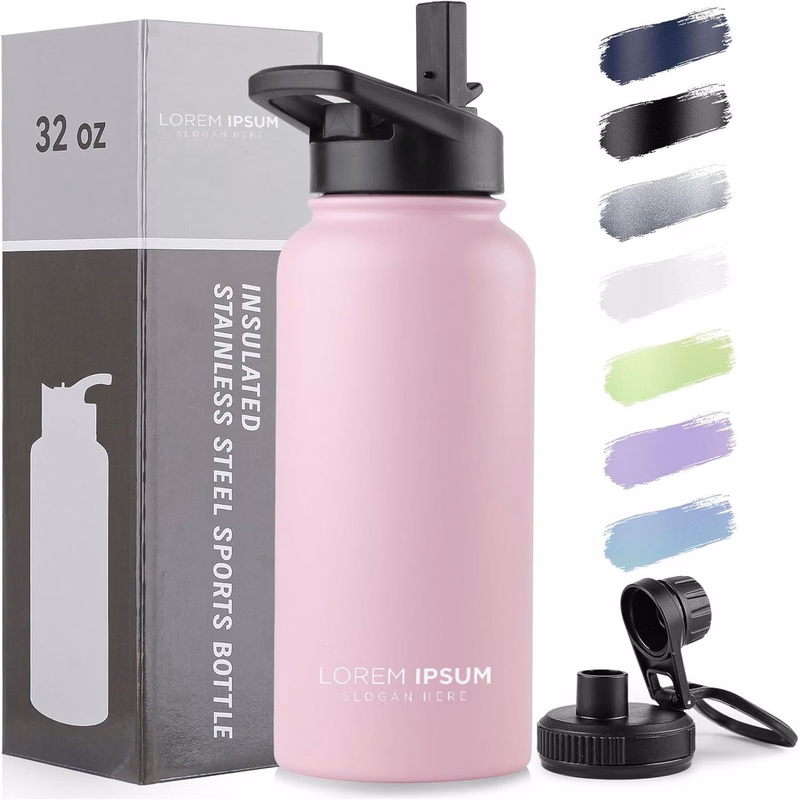 32oz Insulated Water Bottle, Vacuum Insulated Stainless Steel Sports Water Bottle with Straw Lid