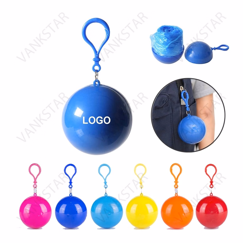 Disposable Raincoat Poncho Ball With Keychain