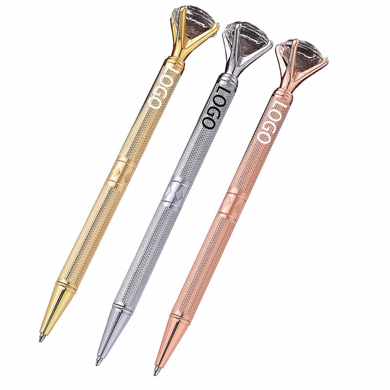 Carved Design Metal Ball Pen with Crystal Diamond