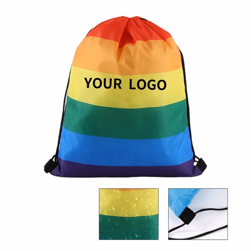 Rainbow Print Drawstring Backpack for Events and Travel