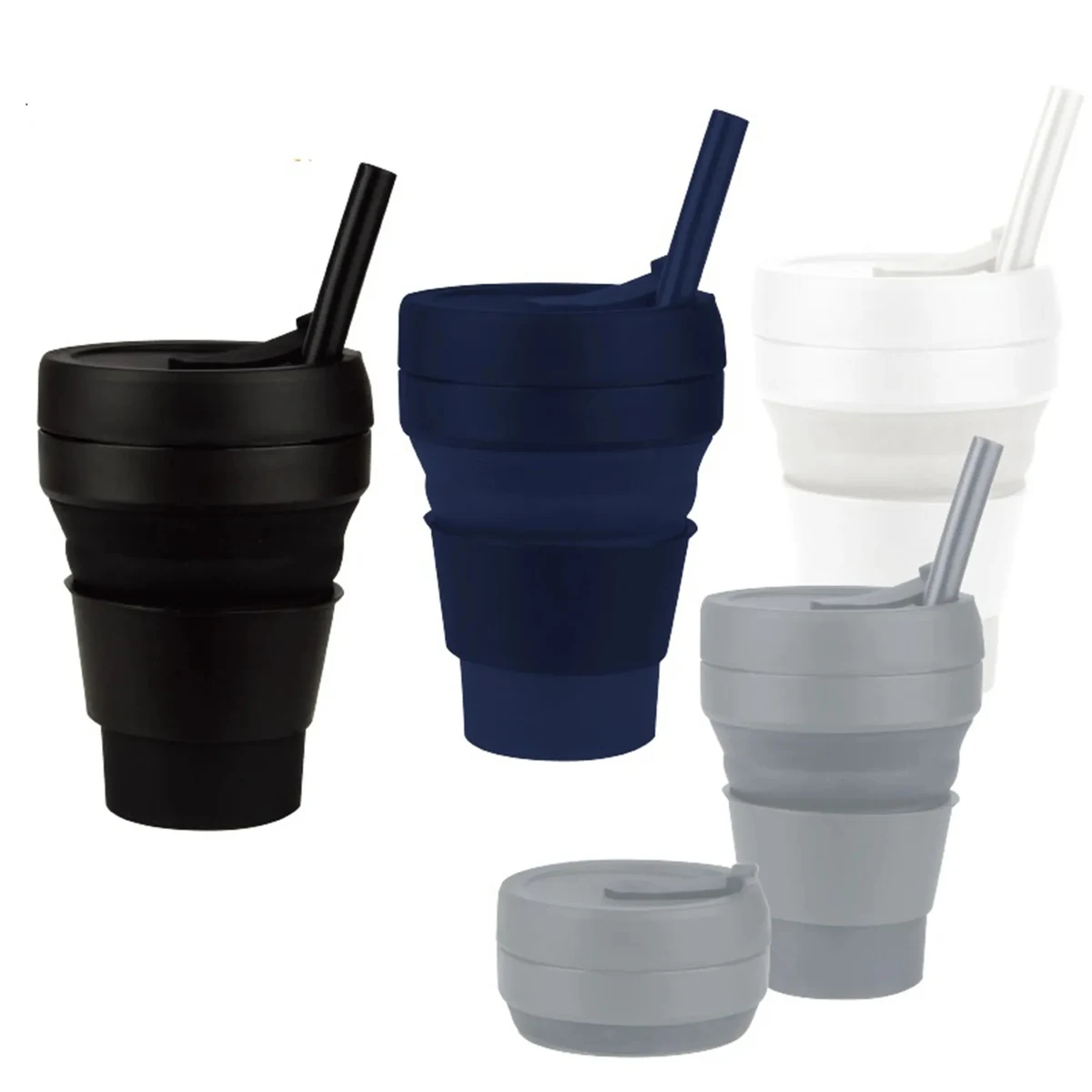 12 Oz. Collapsible Travel Silicone Straw Coffee Cup with Lid 1