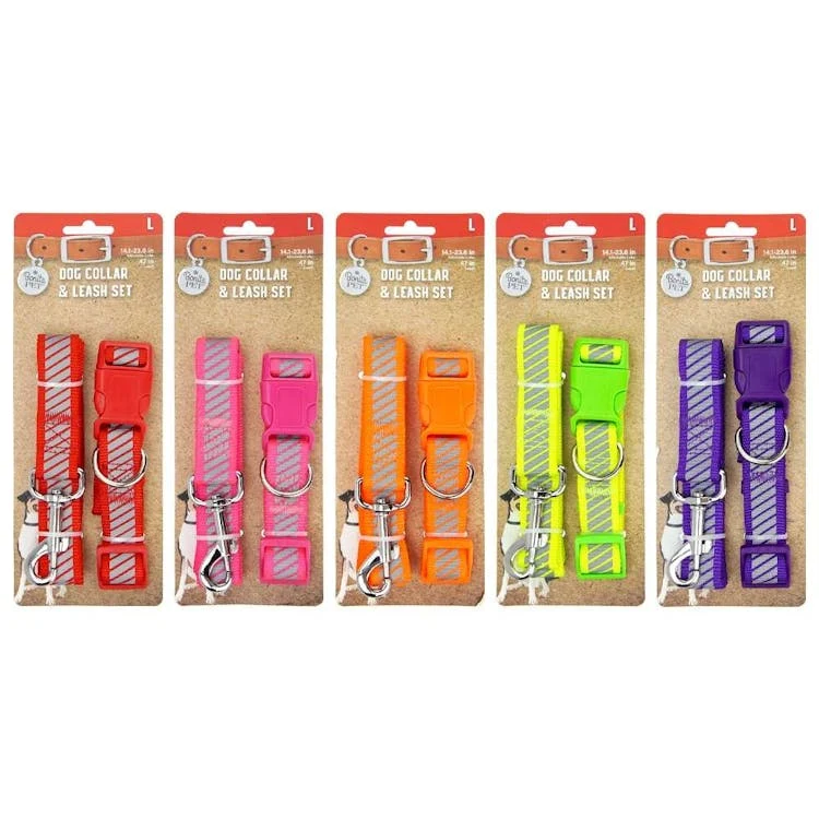 Reflective Nylon Leash & Collar Sets - Large Assorted Colors 1