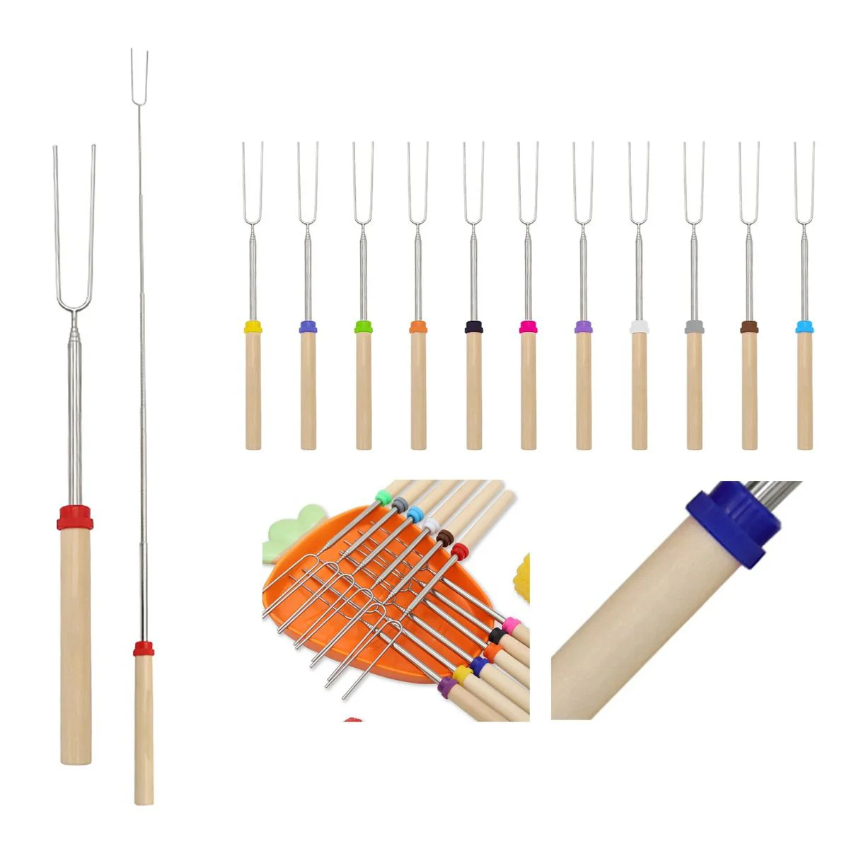 Extendable Stainless Steel BBQ Fork with Wooden Handle 1