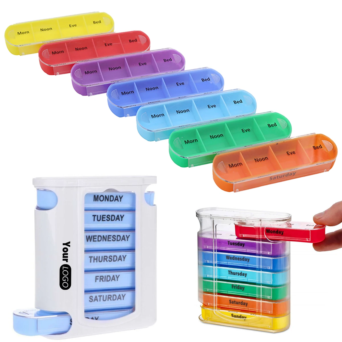 Pp Portable Medication Organizer With Colorful, Daily Storage Compartments 1