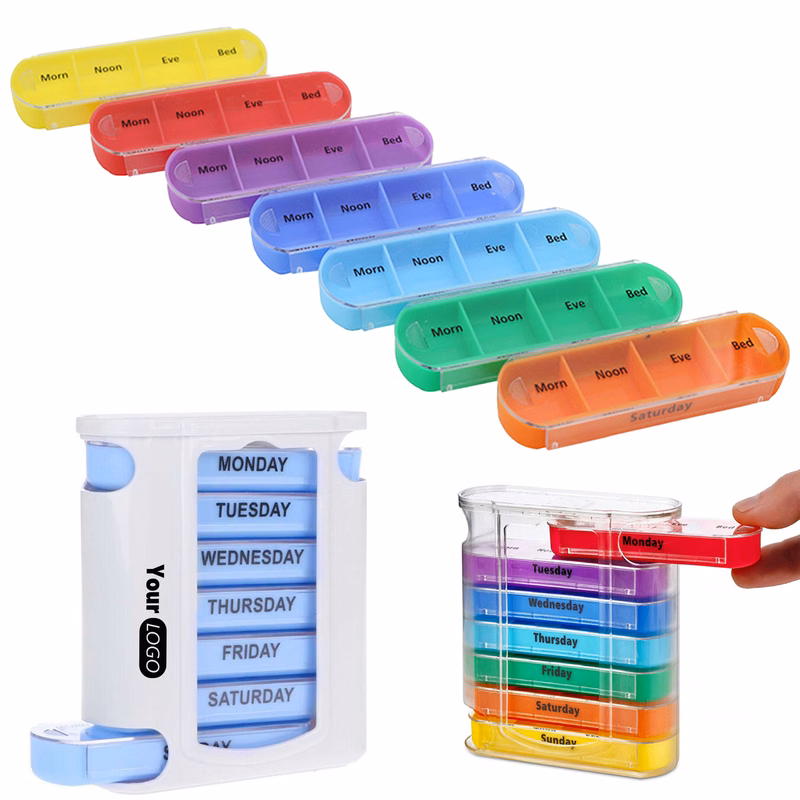 Pp Portable Medication Organizer With Colorful, Daily Storage Compartments