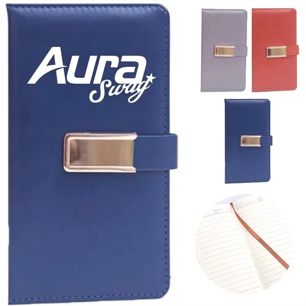 Custom A6 Premium Leatherette Journal with Metal Accent Closure — Executive Notebook 1