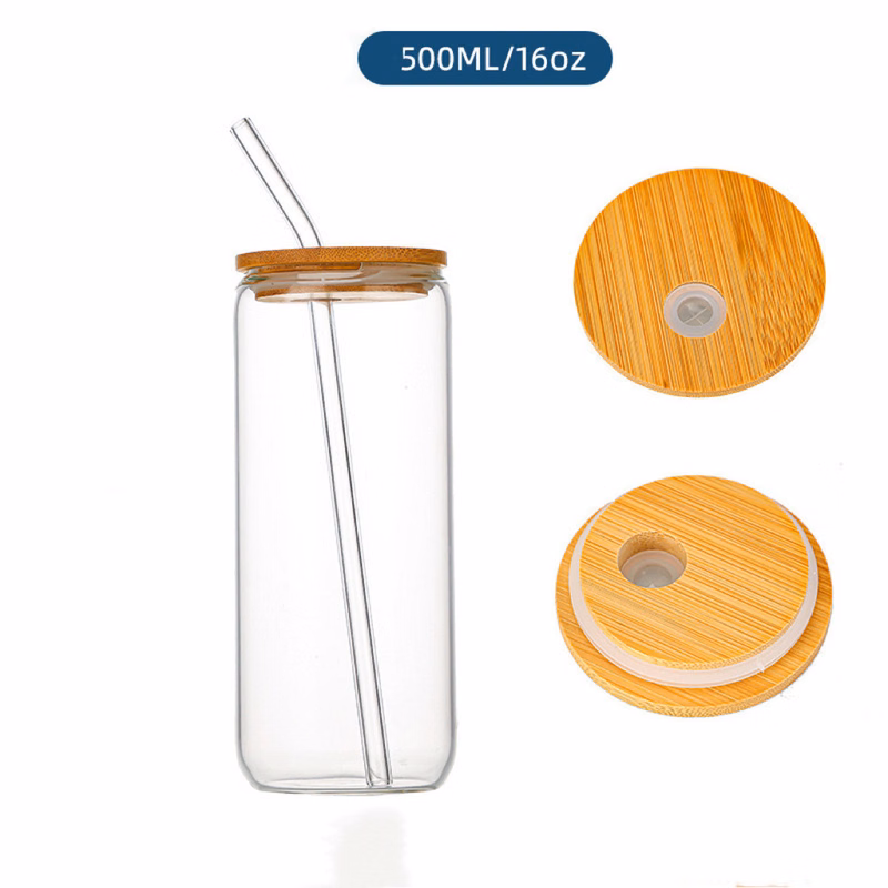 Drinking Glasses with Bamboo Lids and Straw 16oz