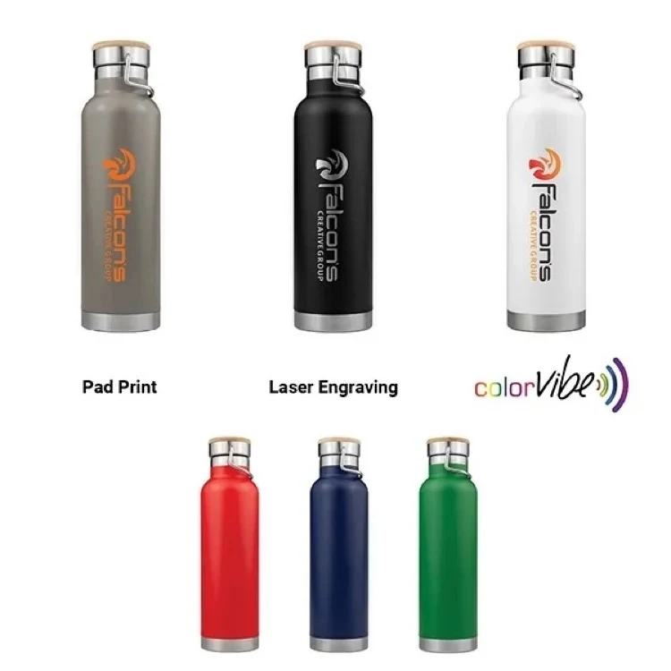 20 Oz. Powder Coated SipTek Vacuum Sealed Bottle w/Wood Top 1