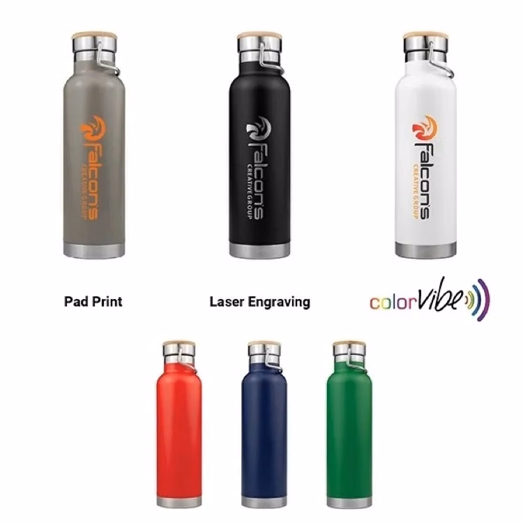 20 Oz. Powder Coated SipTek Vacuum Sealed Bottle w/Wood Top