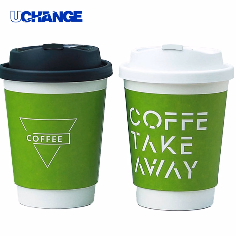 Double-Walled Coffee Paper Cup Container with Lid (8 Oz)