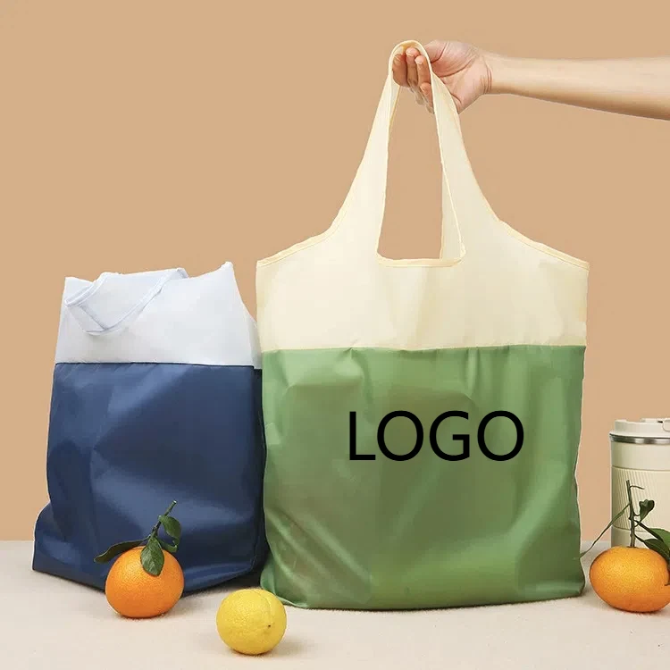 Custom Logo Supermarket Foldable Portable Polyester Eco Friendly Reusable Patchwork Shopping Bags 1