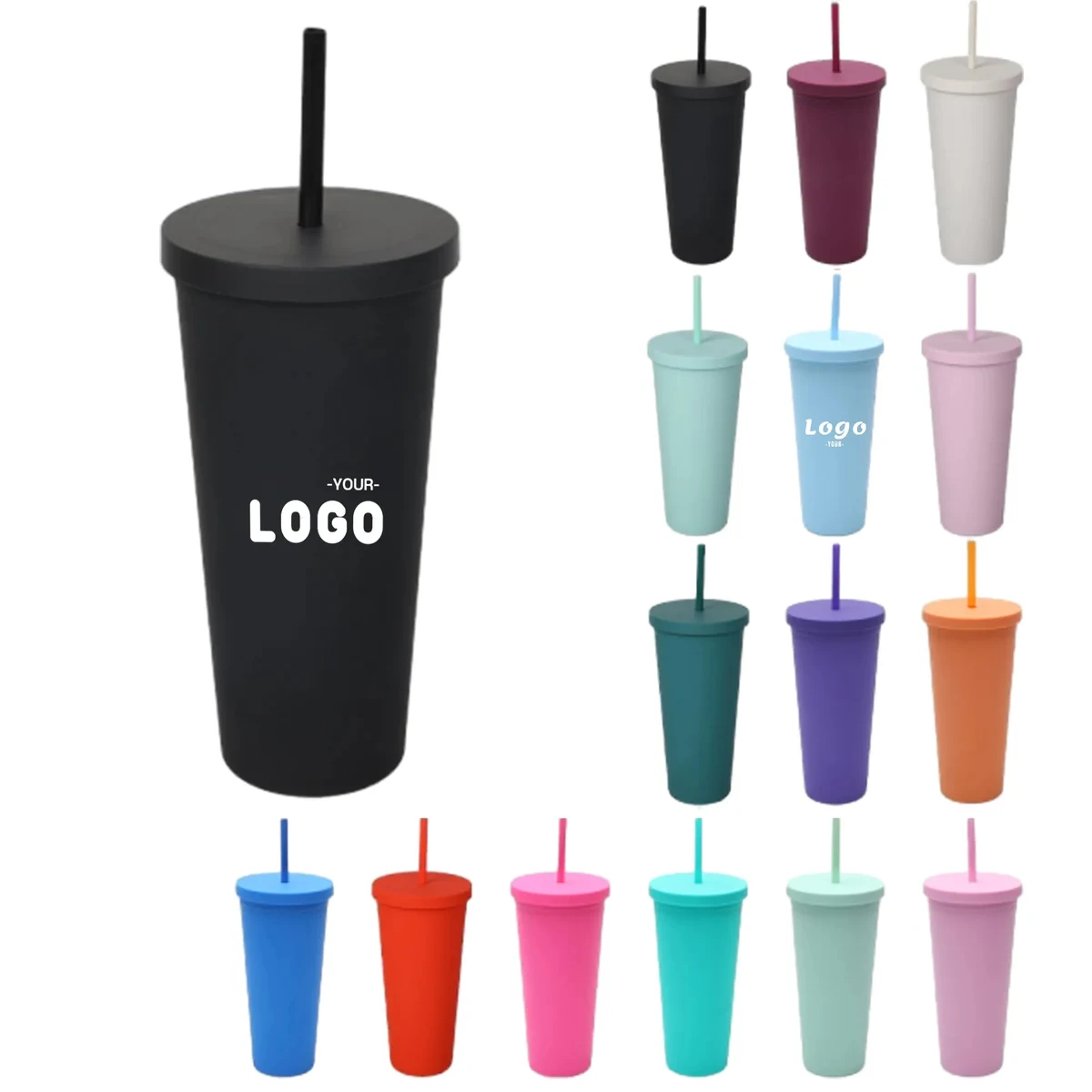 24oz Solid Color Plastic Straw Cup 1