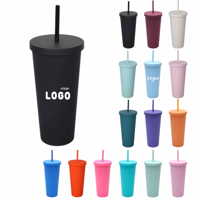 24oz Solid Color Plastic Straw Cup