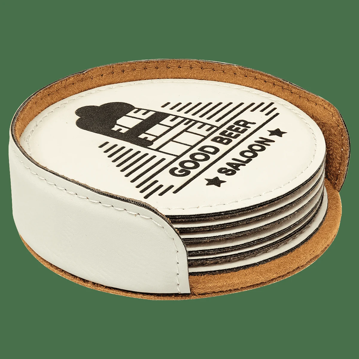 4" White Round Leatherette 6-Coaster Set 1