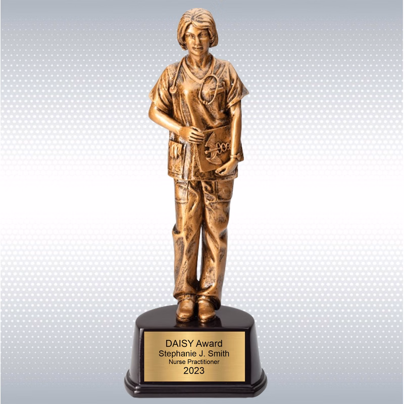 10" Premium Gallery Sculpture Golden American Hero Nurse Trophy Award