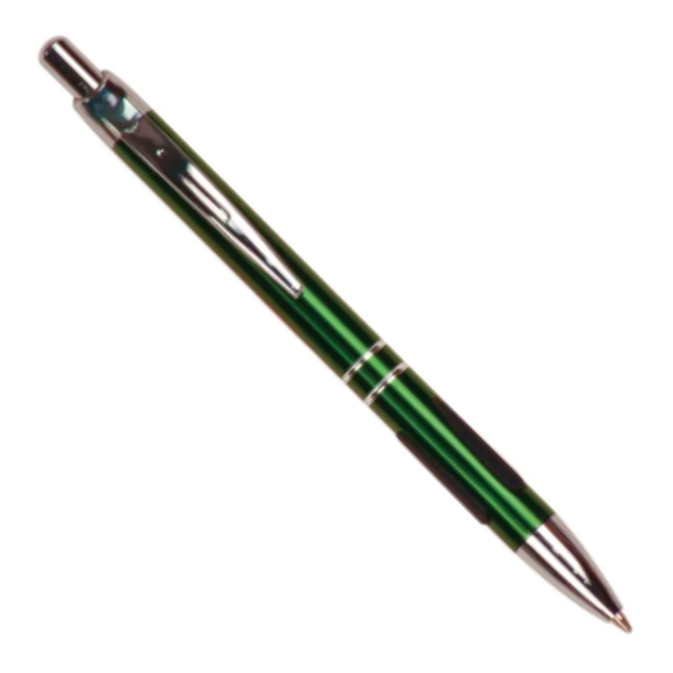 Laser Engraved Green Ball Point Pen with Rubber Gripper 1