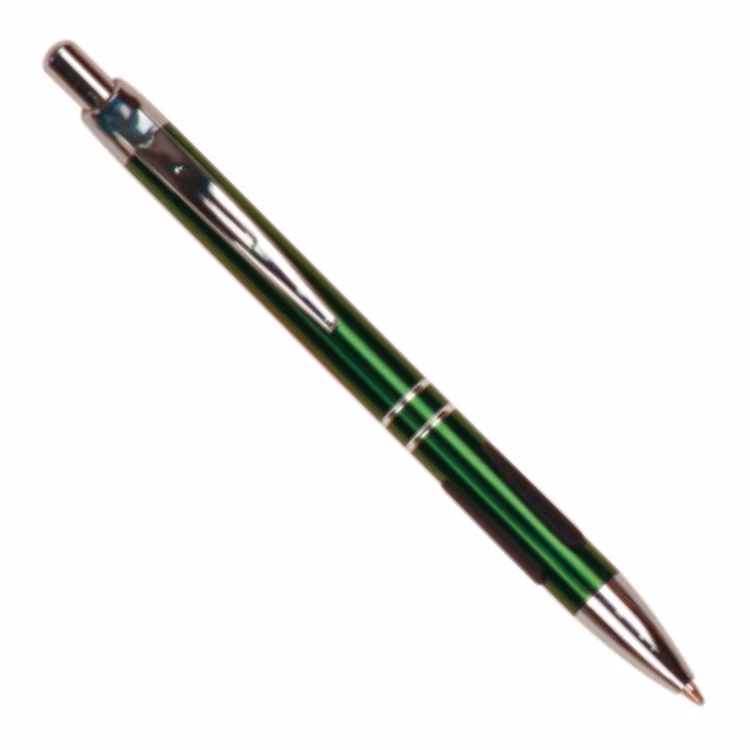 Laser Engraved Green Ball Point Pen with Rubber Gripper