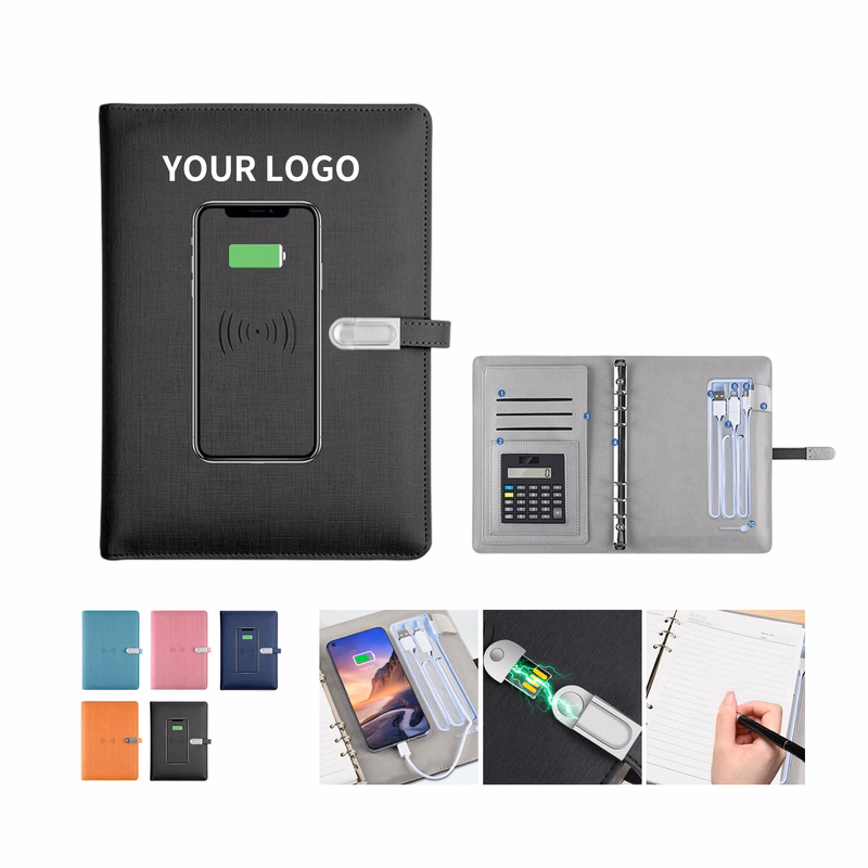 Wireless Charging Notepad with 10000mAh Battery and USB Drive