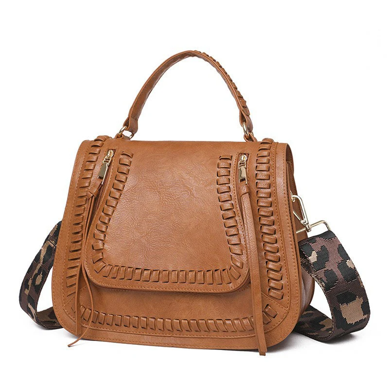 Boho Crossbody Shoulder Handbag Wide Strap Flap Purse 1