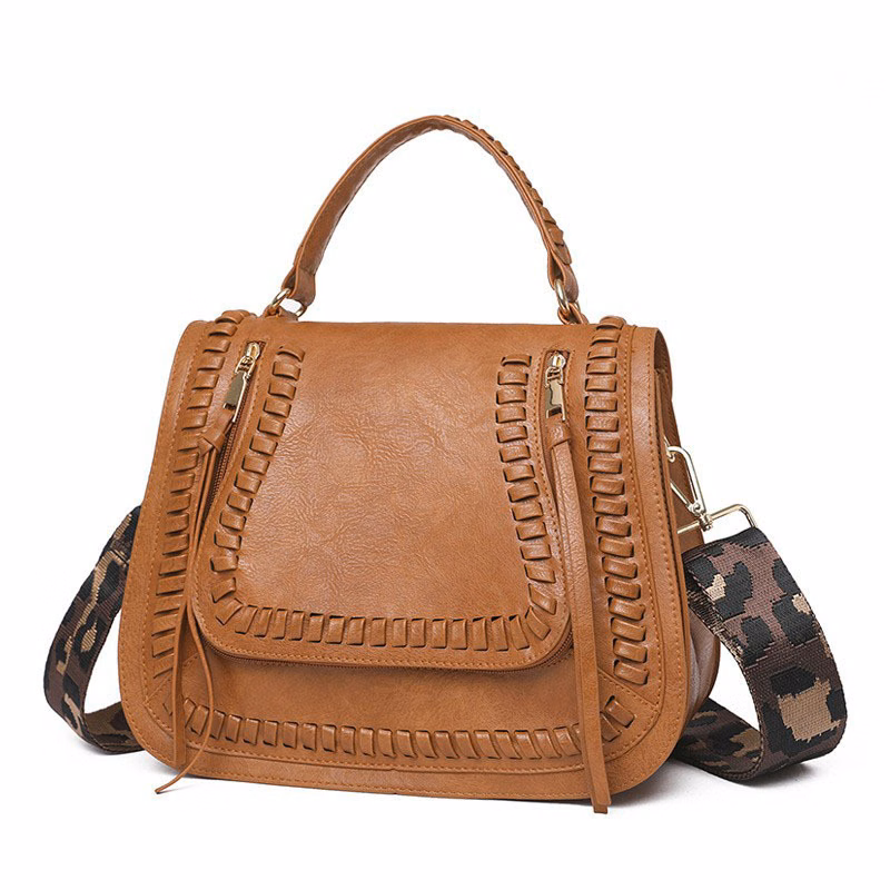Boho Crossbody Shoulder Handbag Wide Strap Flap Purse