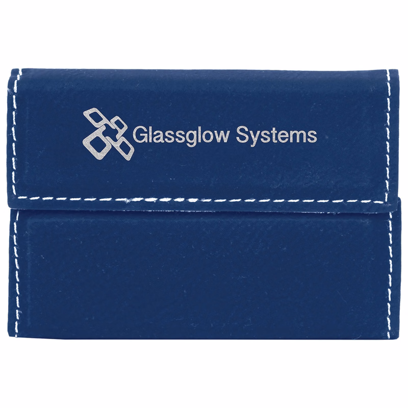 Blue/Silver Leatherette Business Card Holder