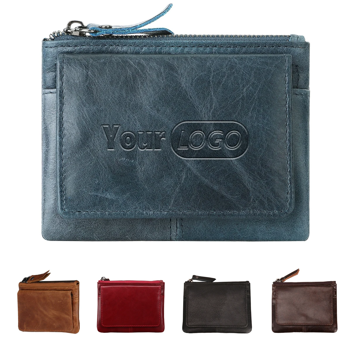 Leather 2-Zipper Coin Purse Wallet 1