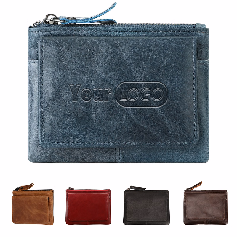 Leather 2-Zipper Coin Purse Wallet