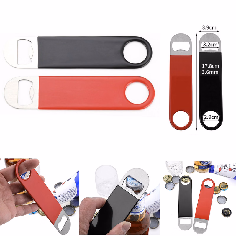Rubber Coated Long Stainless Steel Flat Speed Beer Bottle Opener