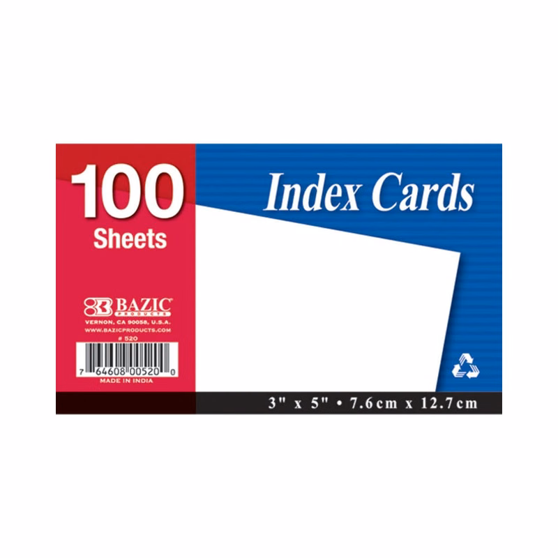 Unruled Index Cards - White 3" x 5"